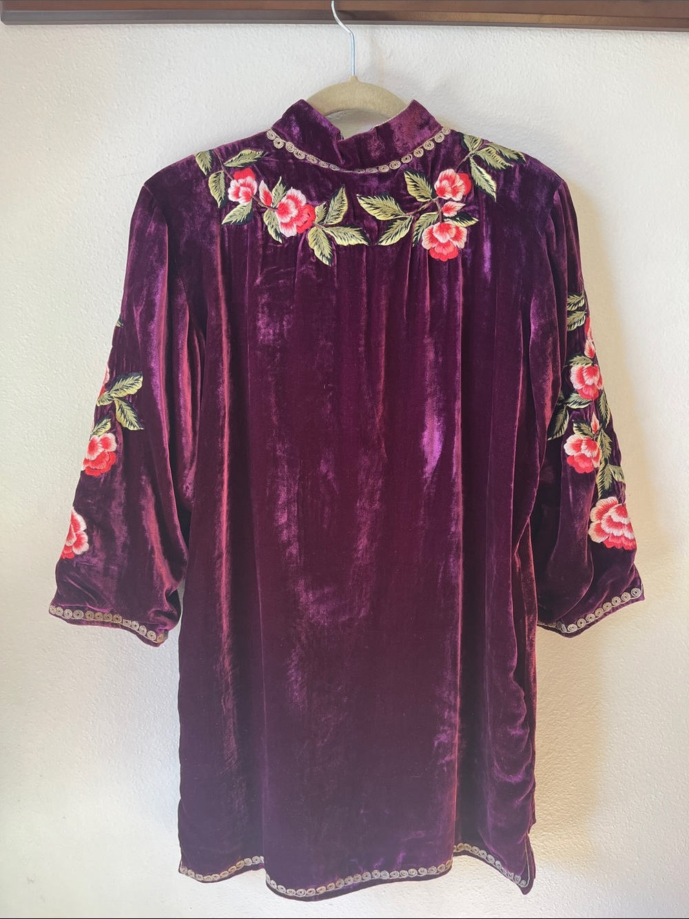 Chasing Unicorns 🥀 Like A Rolling Stone Silk Velvet Embroidered Tunic Dress sz M - Picture 12 of 17